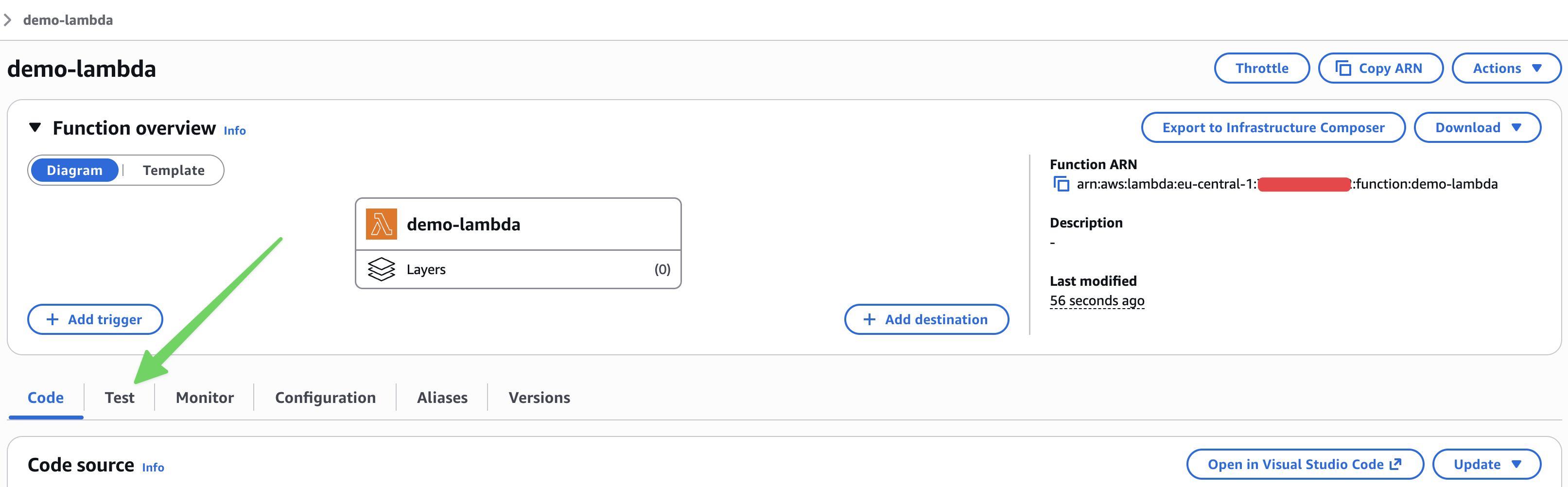 An image of a lambda opened in the AWS Console